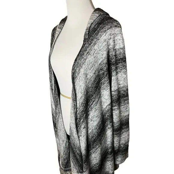 Lavanya‎ Womens Open Front Cardigan Size 1X Long Sleeve Gray Stripe Space Dyed - Picture 2 of 7